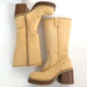 Frye vintage Dena Dorian tan suede y2k square toe platform campus boots
